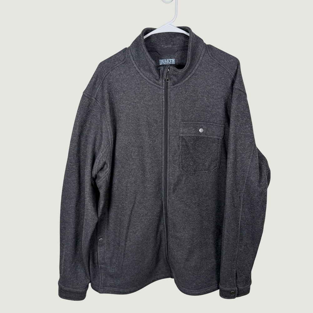 Duluth Mens XL Gray Full Zip Fleece Jacket 88315 Mock Neck Pockets Silver Lining